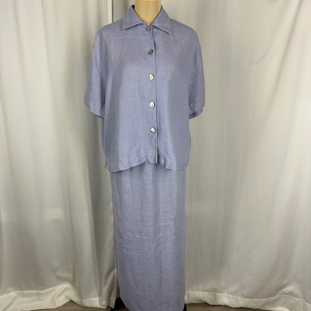 Parisian Signature Linen Set Womens 1X 2X‎ Blue Top Maxi Skirt READ